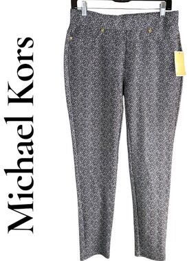 MICHAEL Michael Kors Blue & White Floral Pants Medium. Pockets. Gold accents NWT